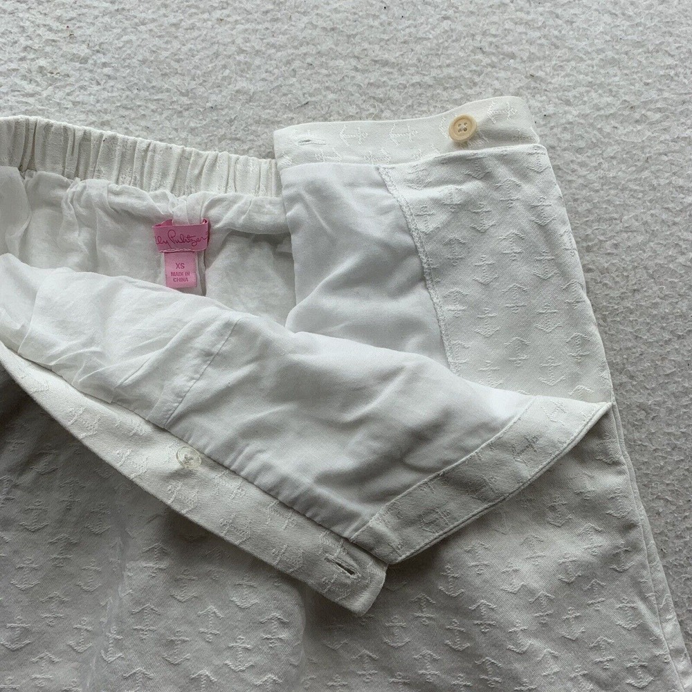 Lilly Pulitzer Mini Skirt XS White‎ Pleated Pockets Anchors Nautical Elastic - Picture 5 of 16